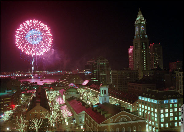 "First Night" fireworks in Boston (AP Images).